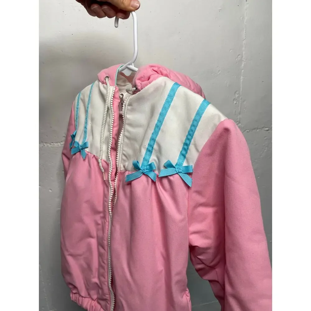Vintage Weather Tamer Girls Puffy Pink Hooded Jacket Coat Size 6 Made in USA